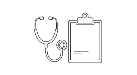 Simple line art stethoscope and medical clipboard illustration. © wongpunduh