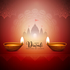 Happy Diwali Indian traditional festival card with lamp