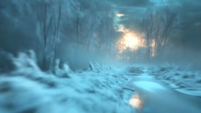 Dramatic ice landscape with foggy atmosphere and evocative light
