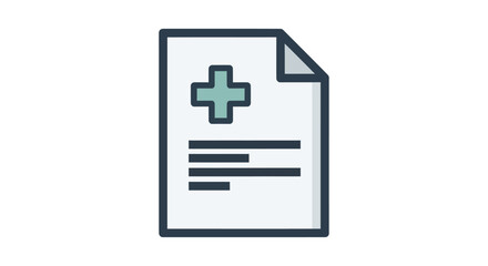 Obraz premium Medical Document Icon with Green Cross and Text Lines.