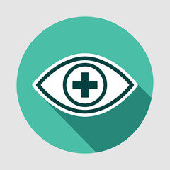 Fototapeta premium Flat Design Eye Icon with Medical Cross in Turquoise Circle for Vision Health