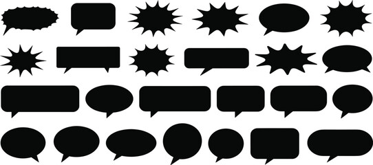 Black speech bubble icons set, comic talk bubbles, message icons, communication symbols, chat bubbles, dialogue balloons, vector illustrations