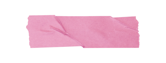 Crumpled pink matte adhesive tape with torn edges, pink blank tape stickers isolated on a white background.