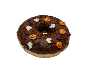 Halloween Chocolate Donut with Festive Sprinkles and Decorations isolated on Transparent...
