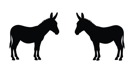 Two black silhouettes of donkeys facing each other simple graphic design