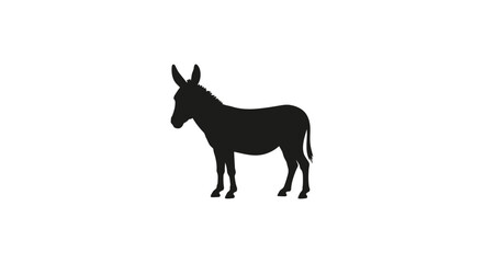 Simple black silhouette of a donkey standing on a white background