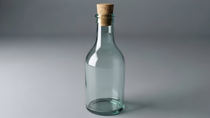 Fototapeta premium Empty Glass Bottle with Cork Stopper on Soft Gray Background