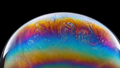 Soap Bubble With Iridescent Film Colors And Thin Rim Nearly Spherical And Centered Isolated On Transparent Background