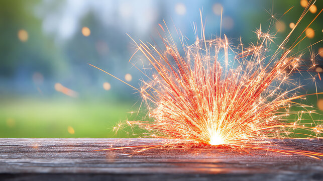 A dazzling spark eruption illuminates the outdoor setting, creating a captivating moment captured in vibrant detail.