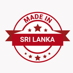 Vector art of a vibrant red and white circular badge proudly proclaiming made in sri lanka, adorned with stars, , symbolizing quality and origin in a simple yet elegant design