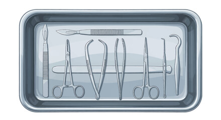 Obraz premium Surgical Instruments Arranged in a Metal Tray.