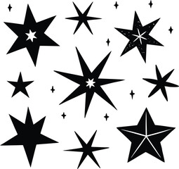 Obraz premium Collection of ten hand drawn sketchy star silhouettes isolated on white background