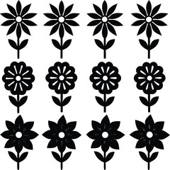 Obraz premium Collection of fifteen stylized black floral motifs silhouette isolated on white background