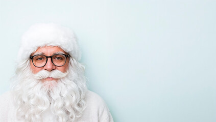 Santa Claus poses warmly against a light background at a holiday event