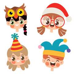 Cartoon Kids Wearing Funny Hats