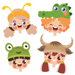 Cartoon Kids Wearing Funny Hats