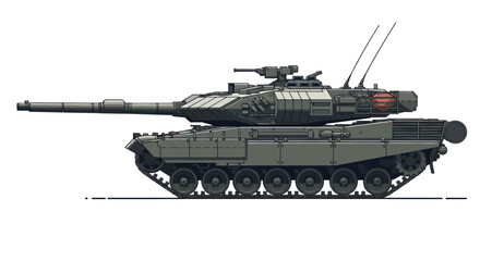 Modern Military Tank with Long Gun Barrel and Turret. © wong