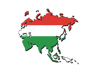 Obraz premium Asia continent tricolor concept, abstract map silhouette, red white green stripes, global region icon, modern vector, clean background