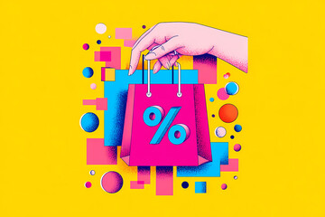 Vibrant Vector Art of a Woman's Hand Gripping a Stylish Shopping Bag Perfect for Fashion and Retail Themes in Digital Design