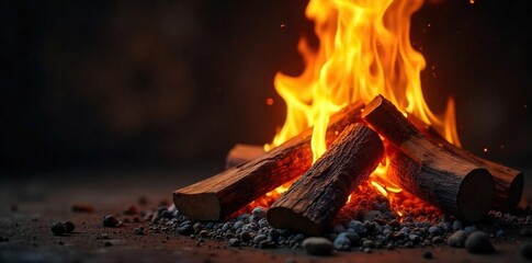 Mesmerizing Fireplace Fire Warmth, Light, and Crackling Embers Dance on Seasoned Firewood, Creating a Rustic and Charming Atmosphere Perfect for Cozy Winter Evenings