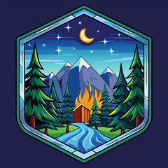 night forest vector emblem set.eps