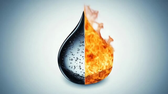 This image shows a single drop split between water and fire. It symbolizes the powerful duality and balance of opposing elements.