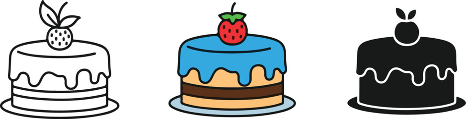 Whimsical birthday cake illustration with colorful decorations