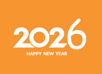 Minimalist Happy New Year 2026 Design on Orange Background
