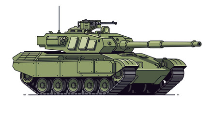 Detailed Illustration of a Modern Olive Green Main Battle Tank. © wong