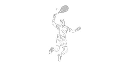 Fototapeta premium Dynamic Tennis Player in Mid-Air Serve Action Line Art Illustration.
