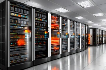 Server room displaying network racks storing important data