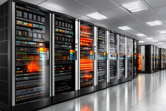 Server room displaying network racks storing important data