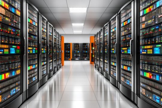 Server racks filling information technology data center room