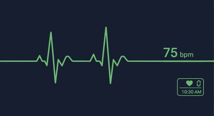 Heart Rate Monitor Displaying Vital Signs with 75 BPM.