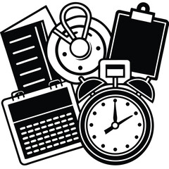 time management icons  alarm clock  stopwatch  and.eps
