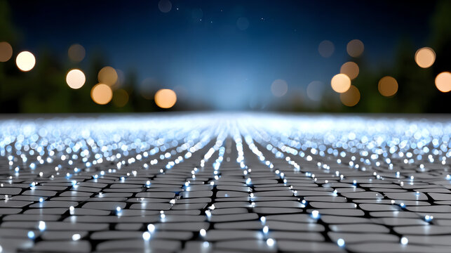 A mesmerizing view of illuminated pathways showcasing an innovative lighting design in a nighttime environment.