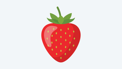 Vibrant red strawberry illustration with green leaves and stem