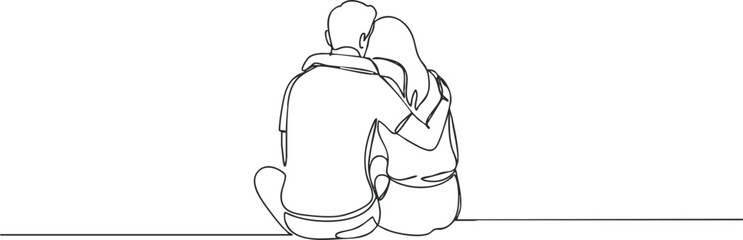 A minimalist line drawing of a couple sitting together, expressing love and intimacy.