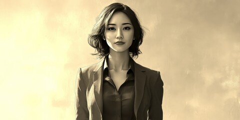 Confident woman in a blazer stands against a softly blurred background during daylight