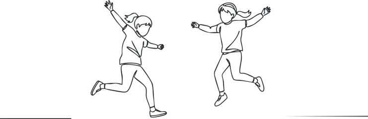 Two joyful children jumping in the air, showcasing happiness and carefree energy in a playful illustration.