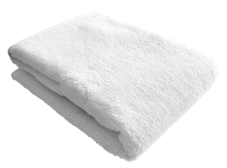 Neatly folded white terrycloth towel, lying diagonally