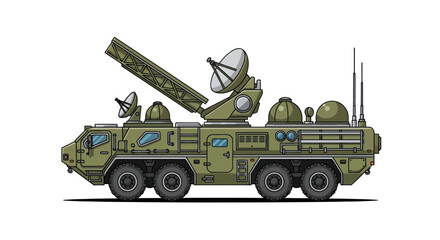 Military Vehicle: Modern Anti-Aircraft Missile System with Radar and Launchers. © wong