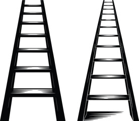 Ladder Silhouette Vector, Black and White Step Ladder Illustration.