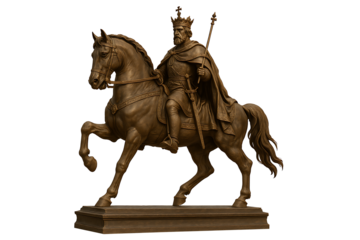 Regal Monarch on Horse with Crown and Scepter, Sculpture