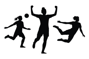 Soccer player silhouette set with kicking dribbling and celebrating poses vector illustration design for sports and fitness concepts