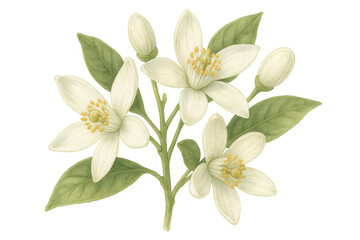 Fototapeta premium Citrus blossoms developing and fragrant orange flower buds opening, creating a natural botanical design