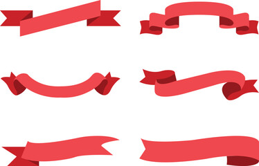 Set of Red Ribbon Banners — Decorative Scrolls and Blank Labels for Christmas Holiday or Retro Design