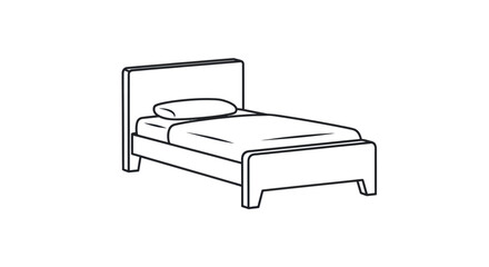 Simple line art illustration of a single bed with headboard and pillow.