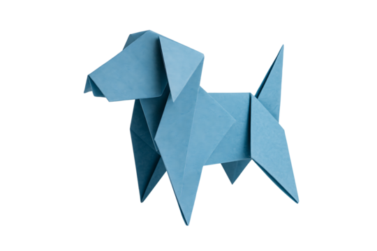 Blue Origami Dog Art Isolated on a Solid Background