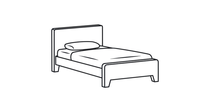 Simple line art illustration of a single bed with headboard and pillow.